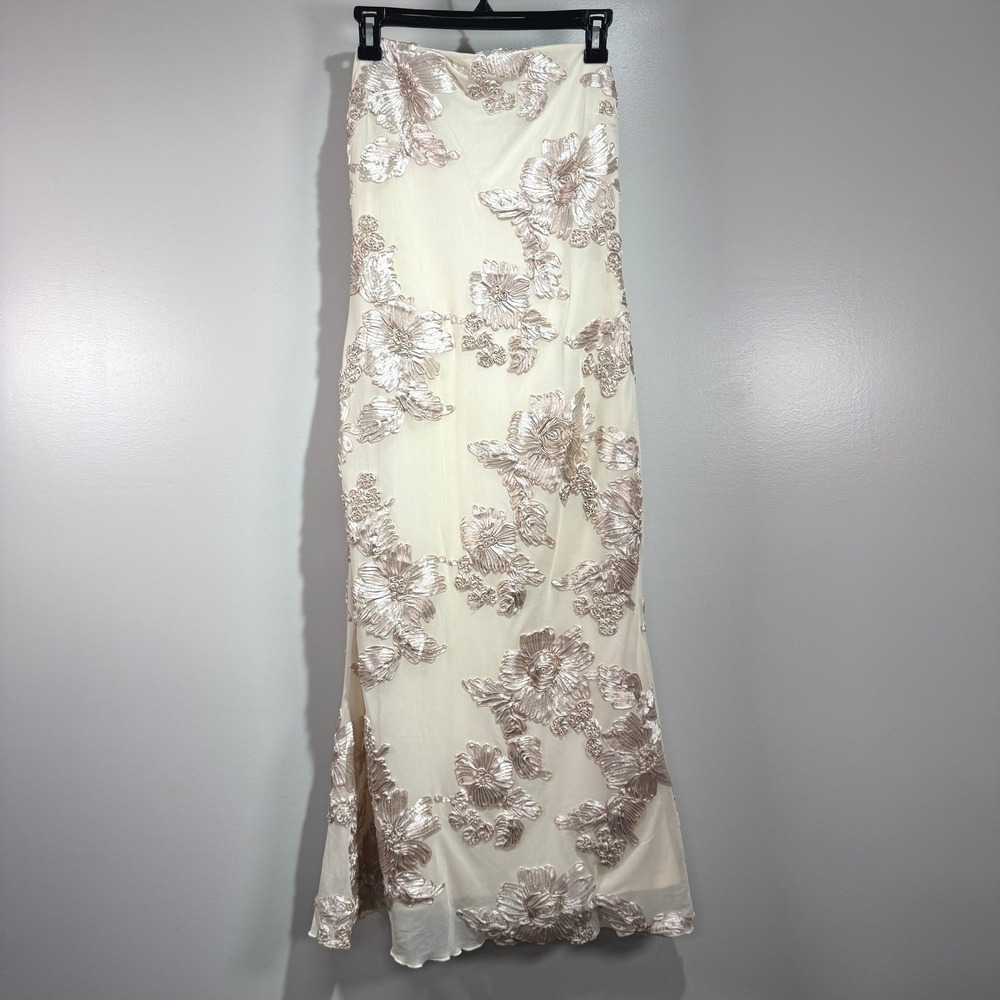 ZESICA Strapless Floral Embroidered Mesh Maxi Dress‎ Champagne Rose Gold Wedding